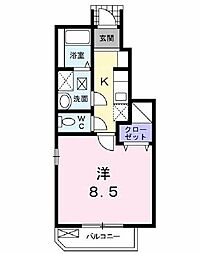 リブ 1Kの間取図画像