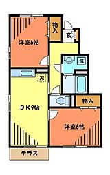 エスポワールみなみ野A 2DKの間取図画像