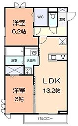 エコーヒルズ 2LDKの間取図画像
