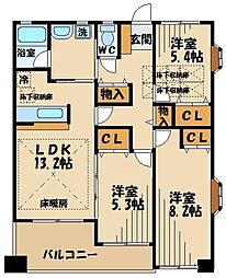 らくりーぶ21万願寺 3LDKの間取図画像