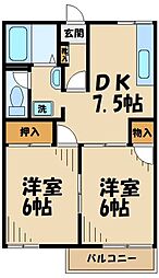 エクセルワン 2DKの間取図画像