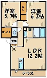 ブルーミングスクエア2 2LDKの間取図画像