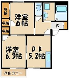 ハイムクボタD 2DKの間取図画像