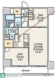 クレストコート中野富士見町 6階2LDKの間取り