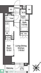 レフィールオーブ代々木 7階1LDKの間取り