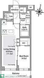 コンフォリア・リヴ東中野 2階1LDKの間取り