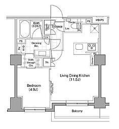 ザ・パークハビオ新宿 1階1LDKの間取り