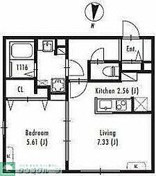 プライマル中野新橋 2階1LDKの間取り