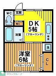 東田荘Ｂ棟 1階1DKの間取り
