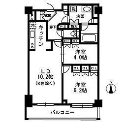 レジディア中落合B 6階2LDKの間取り
