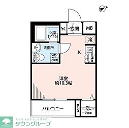 プレール・ドゥーク方南町 2階ワンルームの間取り