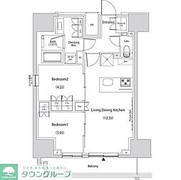 ザ・パークハビオ新中野 11階2LDKの間取り