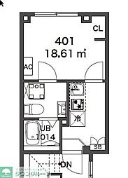 リバース笹塚 4階1Kの間取り