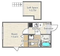 アメリカンリバティー東中野 2階1Kの間取り