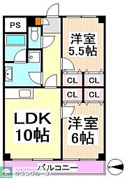 アルパイン松原 2階2LDKの間取り