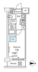 ウエリスアーバン中野坂上 1Kの間取図画像