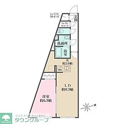 グローリオシェルト杉並方南町 1LDKの間取図画像