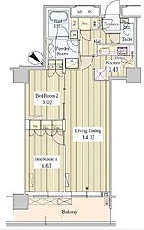 ユニゾンタワー東中野 2LDKの間取図画像