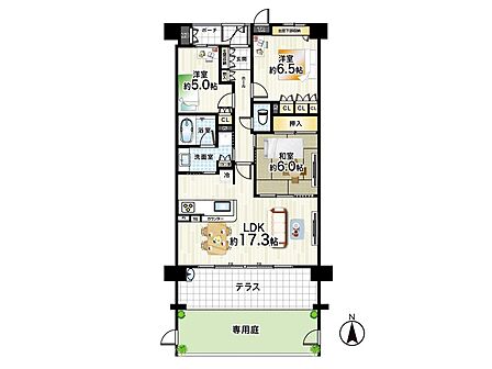 南向きテラス専用庭!日当り良好♪LDK広々!内覧予約受付中♪