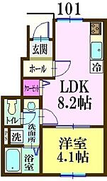 ナリトモ赤井A 1LDKの間取図画像