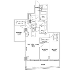 ザ・パークハビオ渋谷クロス 3LDKの間取図画像
