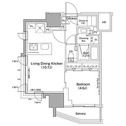 ザ・パークハビオ荏原中延駅前 1LDKの間取図画像