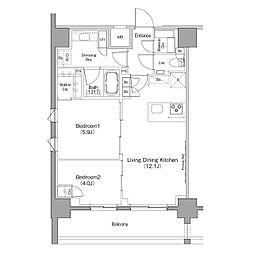 ザ・パークハビオ恵比寿プレイス 2LDKの間取図画像