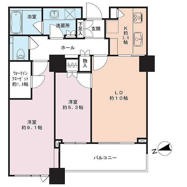 パークコート麻布十番ザタワー(2LDK) 4階の間取り