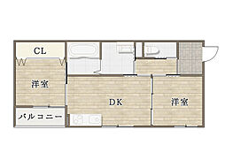 オリエントシティ勝山北 2DKの間取図画像