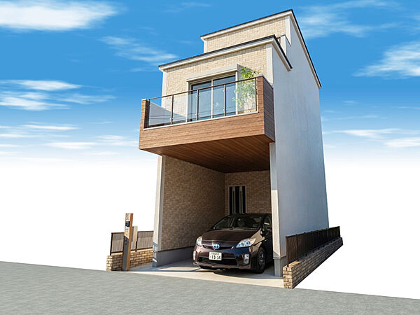 【外観イメージ】理想の住まいづくりが叶う自由設計対応の分譲地◎生活利便施設が徒歩圏内に揃う住環境で子育て世帯にもおすすめ！（建物価格1770万円、建物面積100m2＜ガレージ部分含む＞）