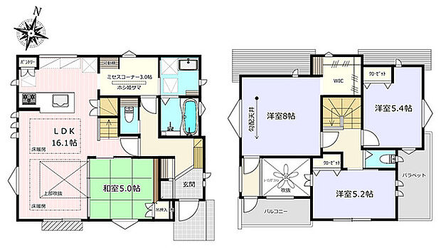 キッチン横のミセスコーナーから洗面・ホールへと続く理想的な生活動線を設計！