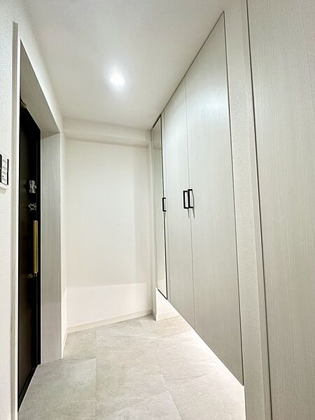 大型の下駄箱収納でお気に入りの靴もたっぷり収納できますね！