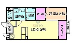 阪急神戸本線 園田駅 徒歩21分の賃貸アパート 1階1LDKの間取り