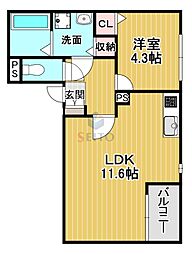 アールグレイコート庄内 1LDKの間取図画像