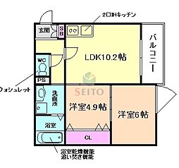 ボヌール緑地公園 2LDKの間取図画像