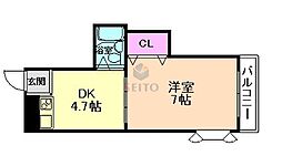 ロゼ幸町A棟 1DKの間取図画像