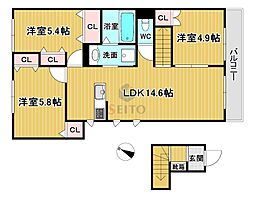 豊中市本町4丁目アパート 3LDKの間取図画像
