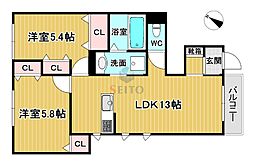 豊中市本町4丁目アパート 2LDKの間取図画像