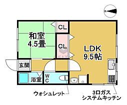 西町ハイツ 1LDKの間取図画像