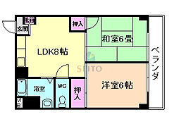 共栄マンション服部 2DKの間取図画像