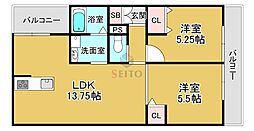 Amour fleurir 若竹 2LDKの間取図画像