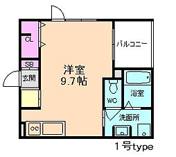 エスポワールナイン ワンルームの間取図画像