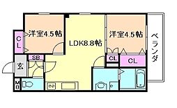 ピレーネ佃 2LDKの間取図画像