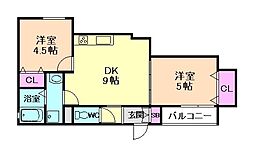 クリエオーレ大和田 2DKの間取図画像
