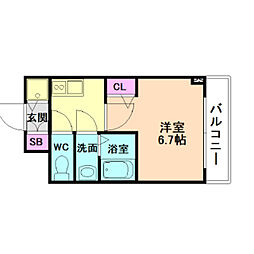 セオリー大阪フルール 1Kの間取図画像