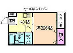 エステート塚本 1Kの間取図画像