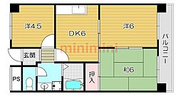 リバーサイド上野 3DKの間取図画像