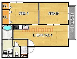 サニーハイム五十鈴2 2LDKの間取図画像