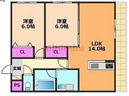 サニーコートサウス 2LDKの間取図画像