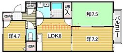 季楽荘ハイム 3DKの間取図画像